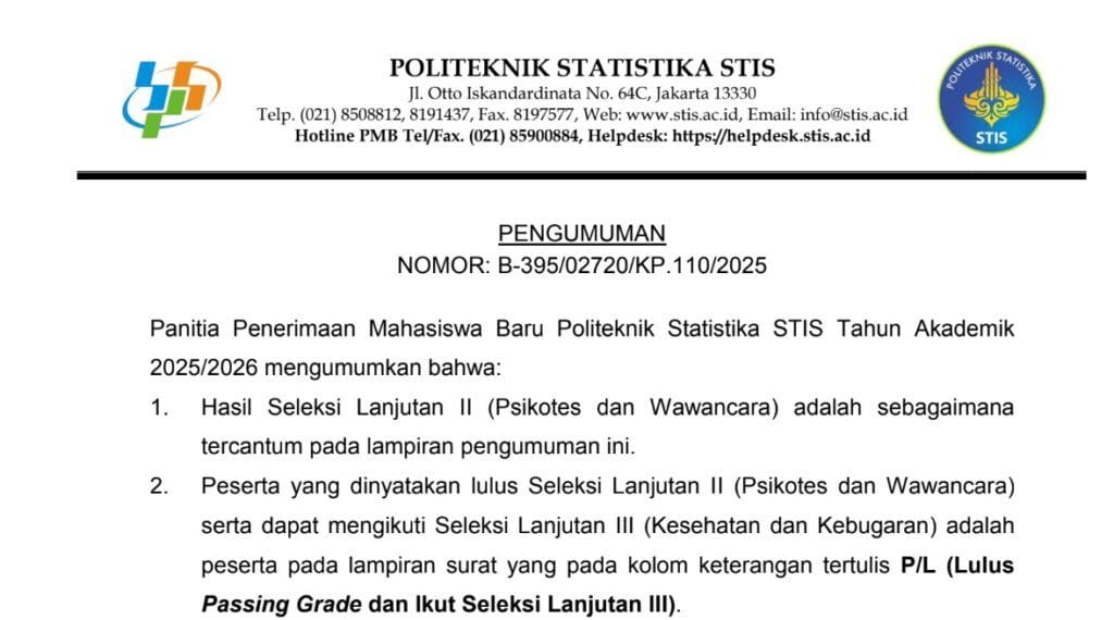 pengumuman stis 