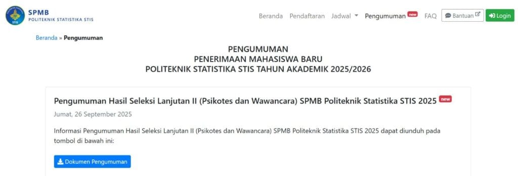 cara cek pengumuman stis